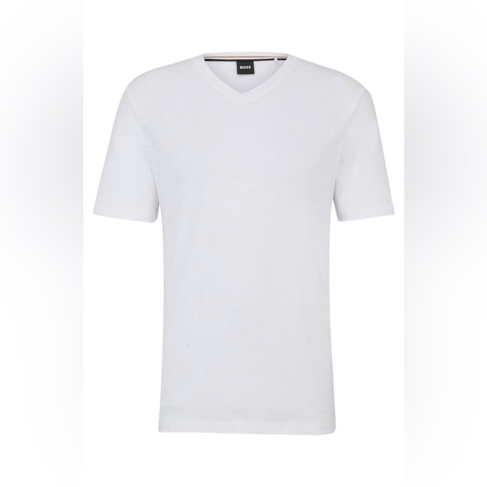 Boss White V-Neck Shirt In Mercerized Cotton - Picture 3 of 9